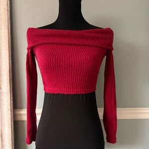 Elegant Off-Shoulder Red Sweater XS